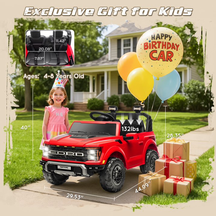 Ford F150 Raptor 24V Powered Ride on Cars for Kids, 2 Seater Extra large Real Ride on Truck Toys with Remote Control, Bluetooth, LED, Truck Storage, Electric Vehicles Ride on Truck for Boys, Girls