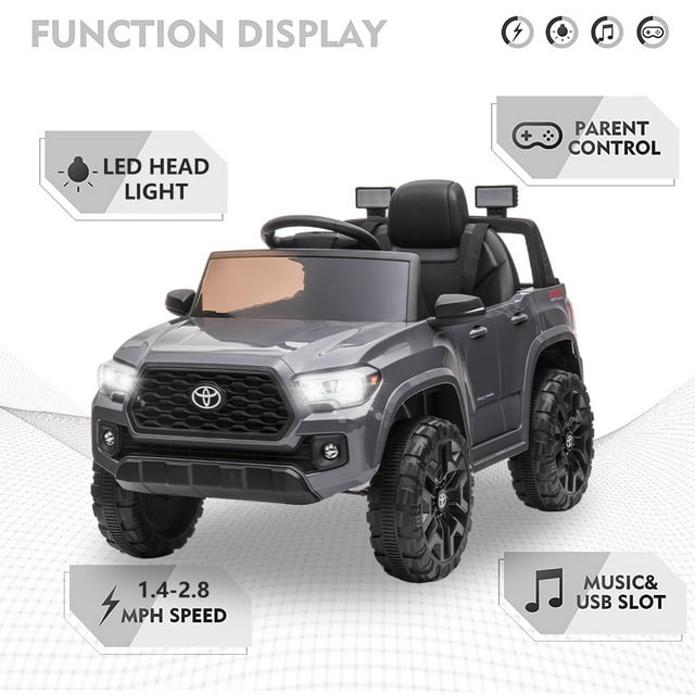 Toyota Tacoma Ride on Cars for Boys, 12V Powered Kids Ride on Cars Toy with Remote Control, Gray Electric Vehicles Ride on Truck with Headlights/Music Player for 3 to 5 Years Old Boy Girls GTIN:08043618885852