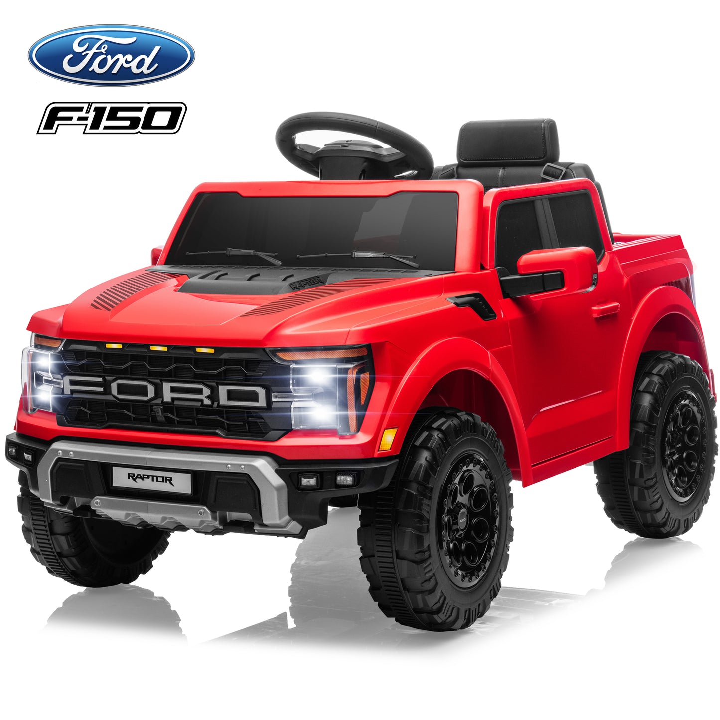 Licensed Ford Raptor F150 12V Kids Electric Car Ride On Toy, Battery Powered Ride on Truck with Remote Control, Lights, Music, 3 Speeds, 4 Wheel Suspension Ride on Car for 3-5 Year Boys Girls, Red