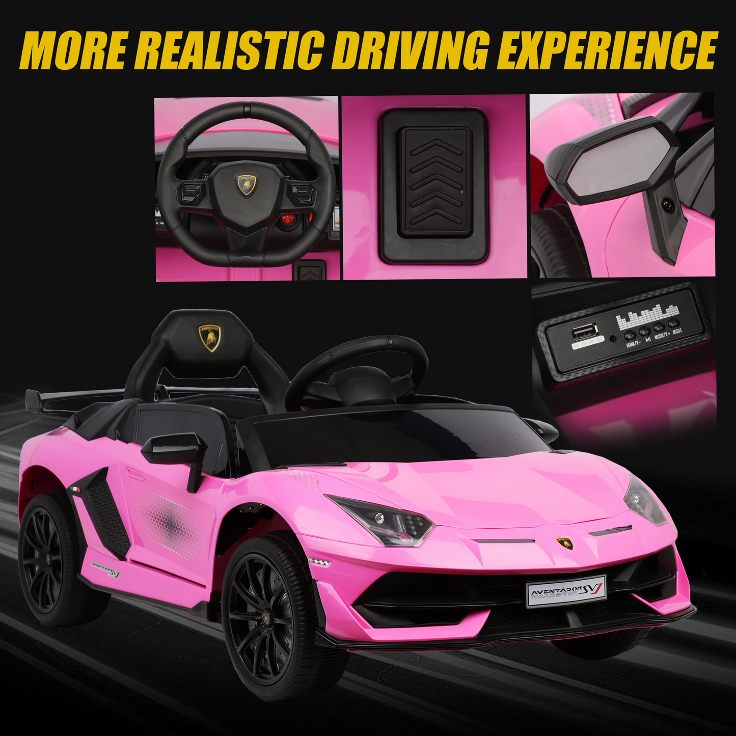 Lamborghini Xago Kids Ride On Car Toy with Remote Control Girls Boys, 12V Battery Powered Electric Vehicles w/Bluetooth and 4 Wheel Damping, Sport Car for 3-6 Years Old