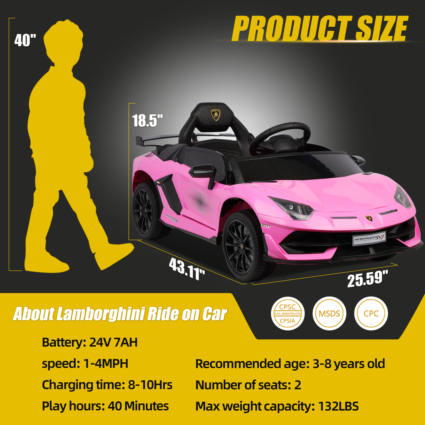 Lamborghini Xago Kids Ride On Car Toy with Remote Control Girls Boys, 12V Battery Powered Electric Vehicles w/Bluetooth and 4 Wheel Damping, Sport Car for 3-6 Years Old