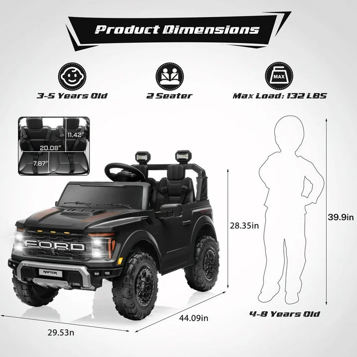 Ford 24V Ride on Toy Cars 2 Seater for Big Kids, Licensed F150 Raptor Powered Ride on Truck with Remote Control