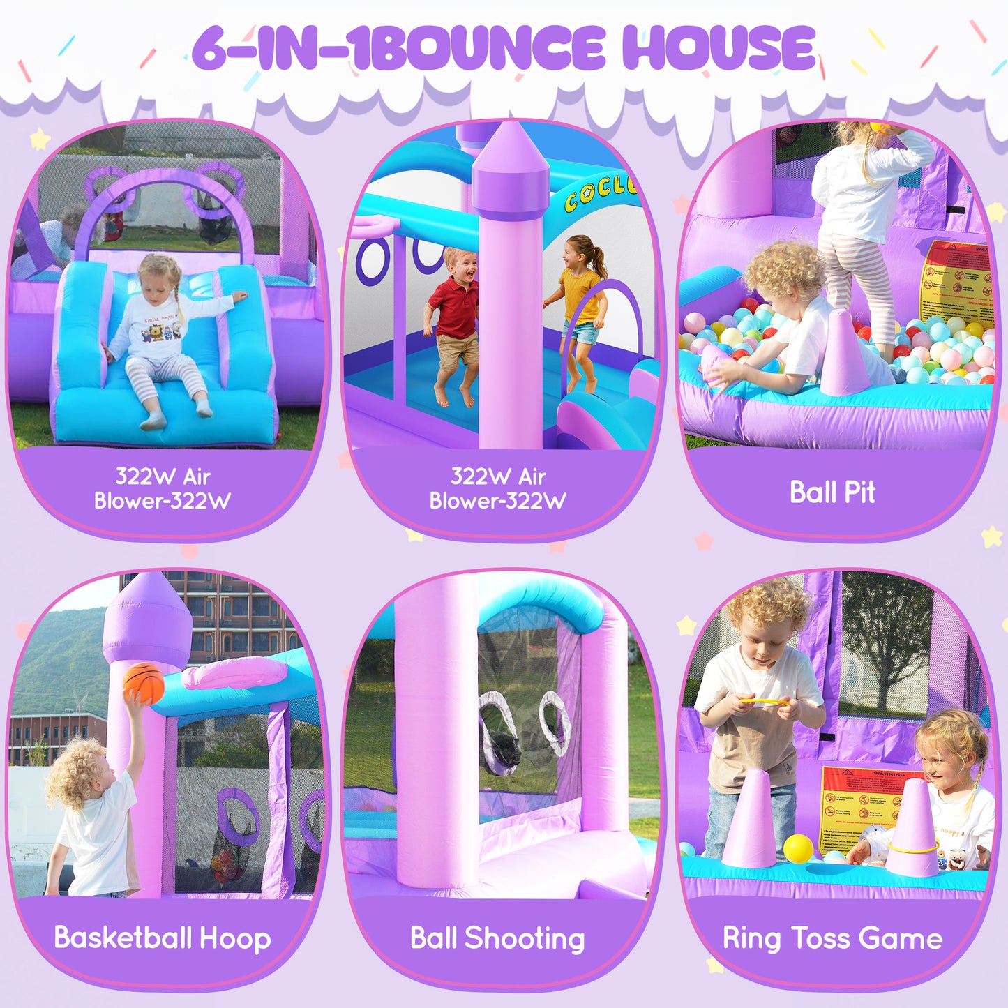 COCLUB Inflatable Bounce House for Kids Outdoor & Indoor, Toddler Bouncy Castle with Slide, Blower, Ball Pit - 6-in-1 Jumping Toy for Ages 2-5 (154x113x90”)