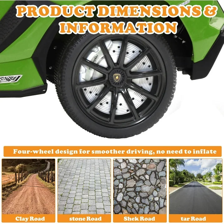 Lamborghini 24V Kids Ride on Cars, Powered Electric Cars for Kids 3-5 Boy Girl Gift, Lamborghini Xago 4 Wheels Battery Ride on Toy Cars With Remote Control, Bluetooth, LED Lights, Green