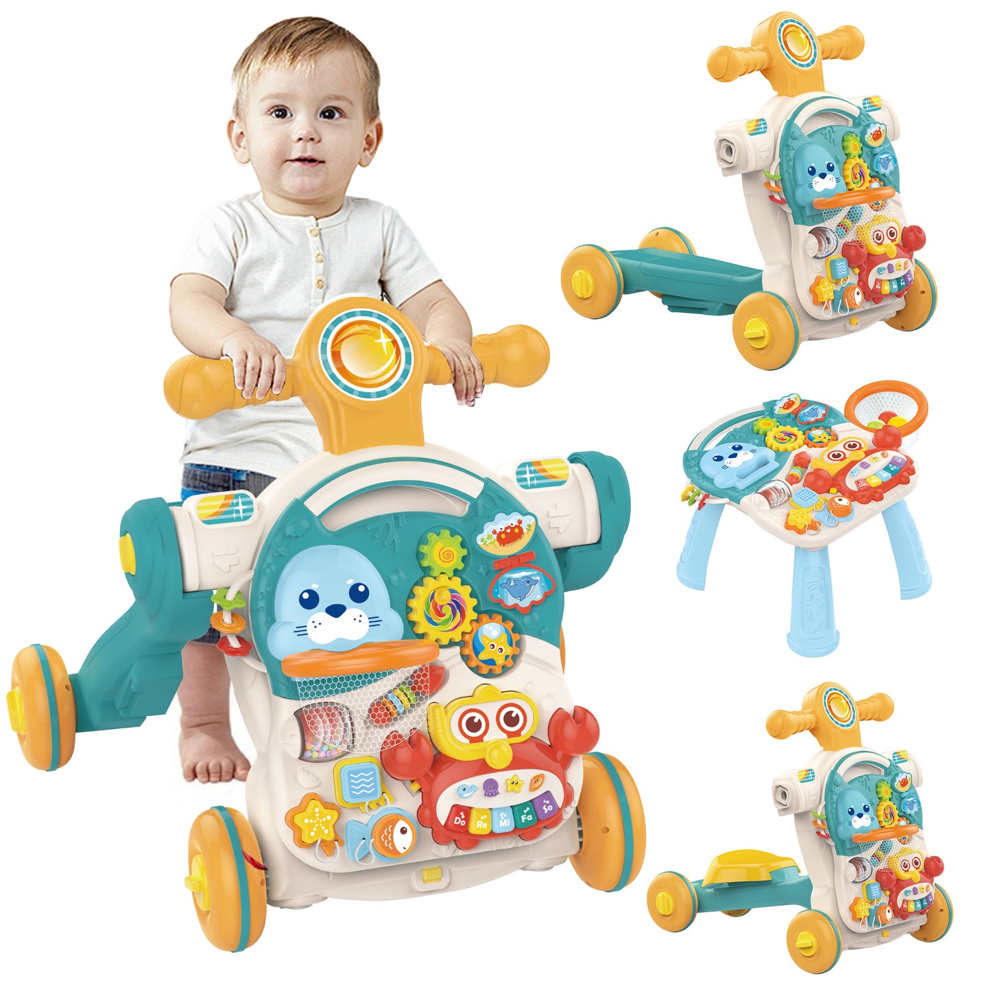 COCLUB Baby Walker Push Toy 5 in 1 Sit-to-Stand Learning Walker for Infant Boys Girls 6-12 Months, Pink