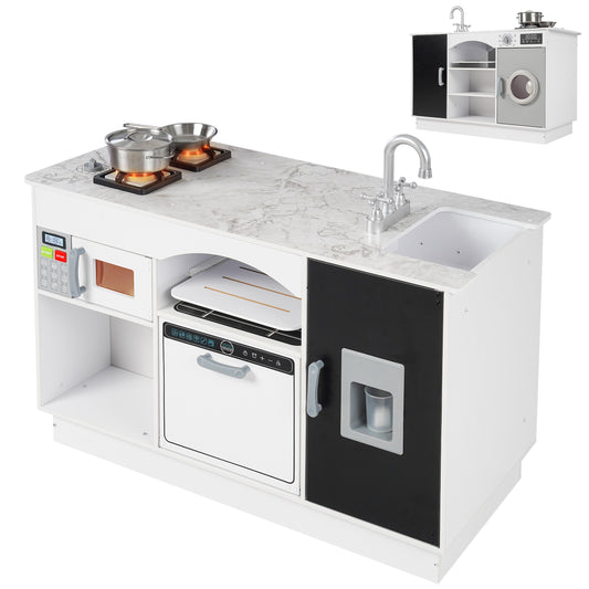 COCLUB Toddler Kitchen Playset with Light and Sound, Wooden Play Kitchen w/ Washer, Ice Maker, Oven, Microwave, Kitchen Accessories, Cooking Toys Gift for Toddlers 3-5, White