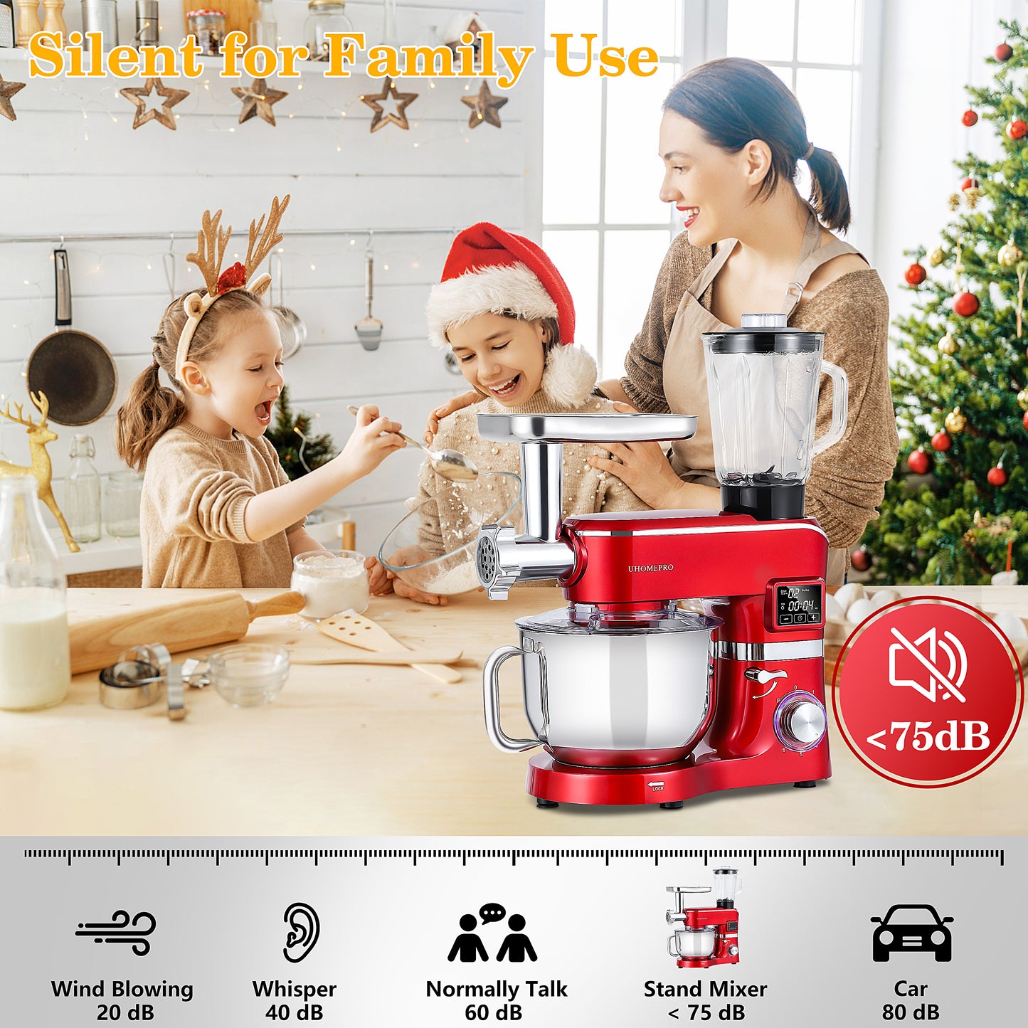 Food Stand Mixer for Kitchen, 7.4 QT Kitchen Electric Dough Mixer with Bowl, 6-Speed Electric Stand Mixer for Baking, Tilt-Head Kitchen Stand Mixer with Dough Hook, Wire Whip, Beater