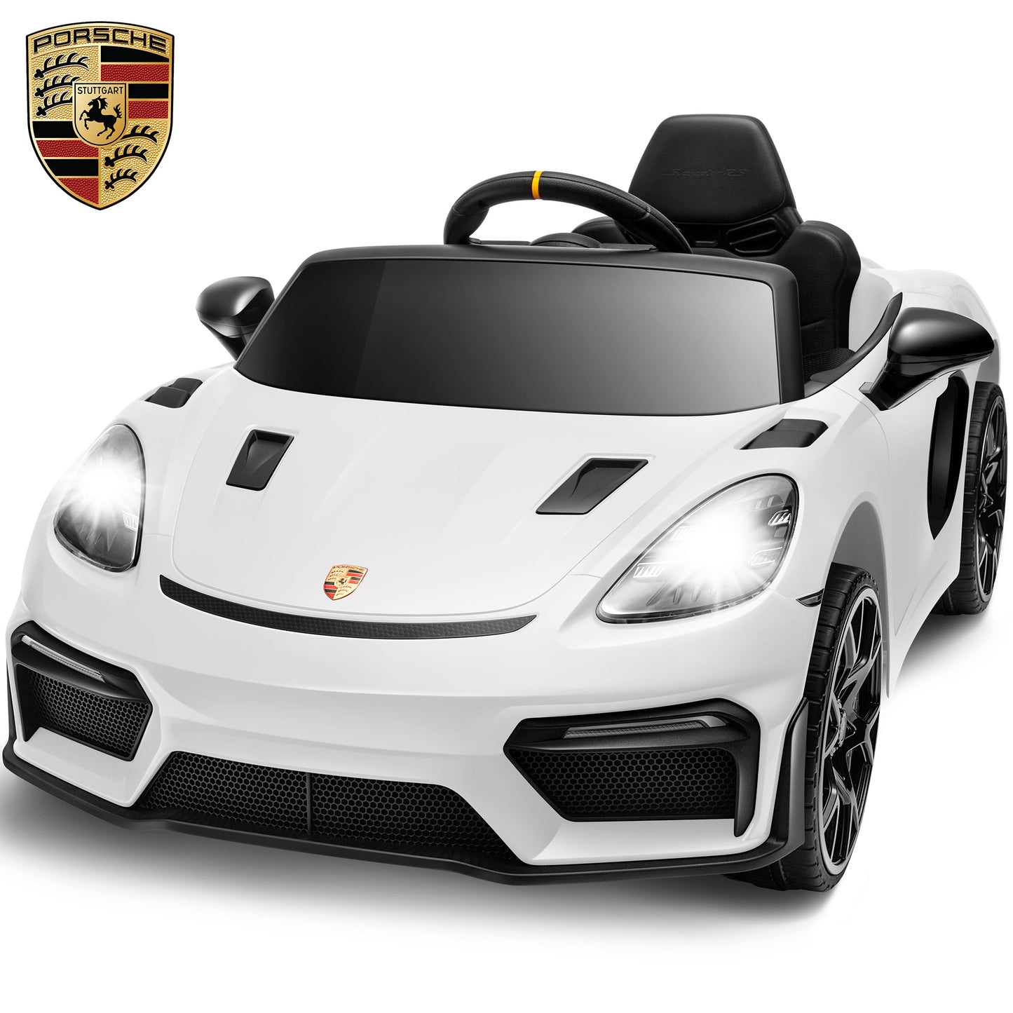 COCLUB Kids Cars to Drive 12V Licensed Porsche 718 Electric Car for Kids with LED Headlights & Tail Light, Remote Control, Music, 4 Wheel Suspension, 3 Speed Ride on Car