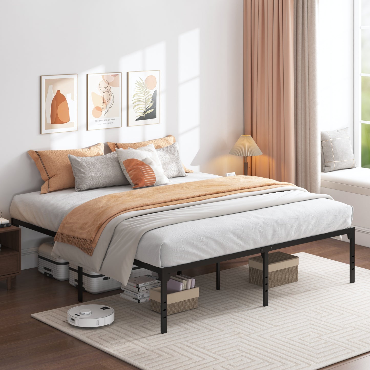 Twin Bed Frames No Box Spring Needed, 18in Tall Heavy Duty Twin Size Metal Platform Bed Frame with Large Under Bed Storage Space, Twin Size Bed Frame for Kids and Adults, Black