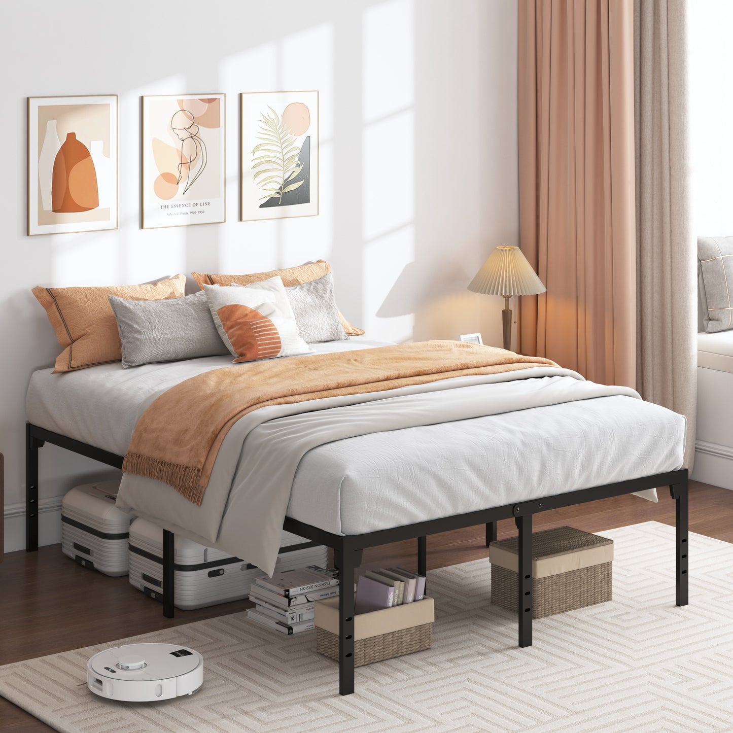 Twin Bed Frames No Box Spring Needed, 18in Tall Heavy Duty Twin Size Metal Platform Bed Frame with Large Under Bed Storage Space, Twin Size Bed Frame for Kids and Adults, Black