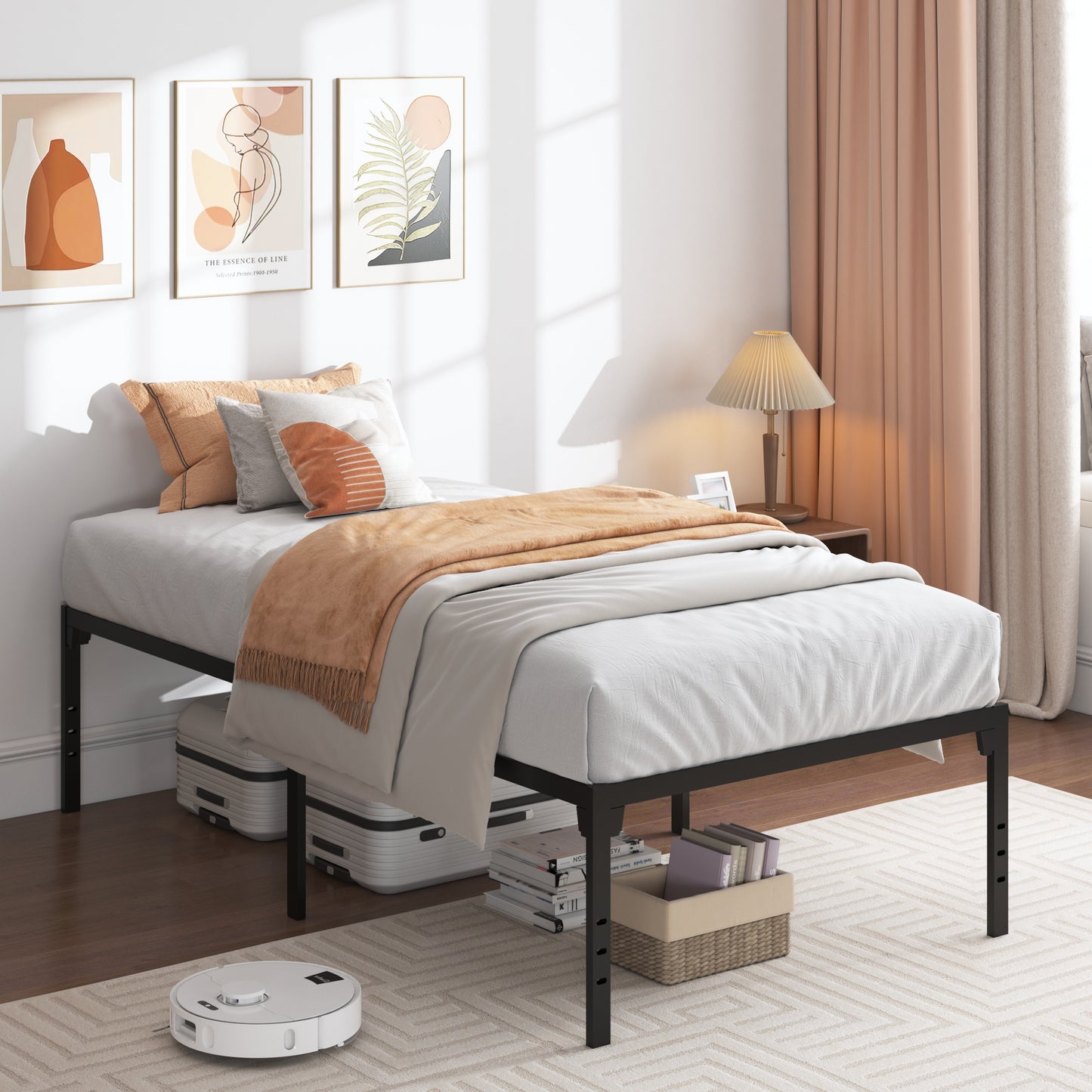 Twin Bed Frames No Box Spring Needed, 18in Tall Heavy Duty Twin Size Metal Platform Bed Frame with Large Under Bed Storage Space, Twin Size Bed Frame for Kids and Adults, Black