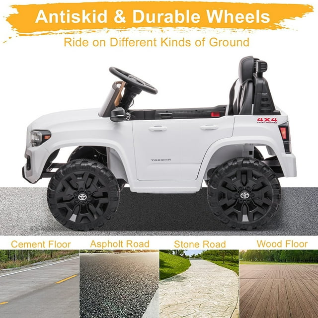 Toyota Tacoma Ride on Cars for Boys, 12V Powered Kids Ride on Cars Toy with Remote Control, White Electric Vehicles Ride on Truck with Headlights/Music Player for 3 to 5 Years Old Boy Girls GTIN:08043618885616