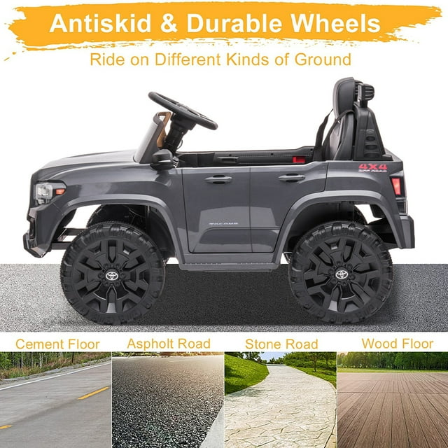 Toyota Tacoma Ride on Cars for Boys, 12V Powered Kids Ride on Cars Toy with Remote Control, Gray Electric Vehicles Ride on Truck with Headlights/Music Player for 3 to 5 Years Old Boy Girls GTIN:08043618885852