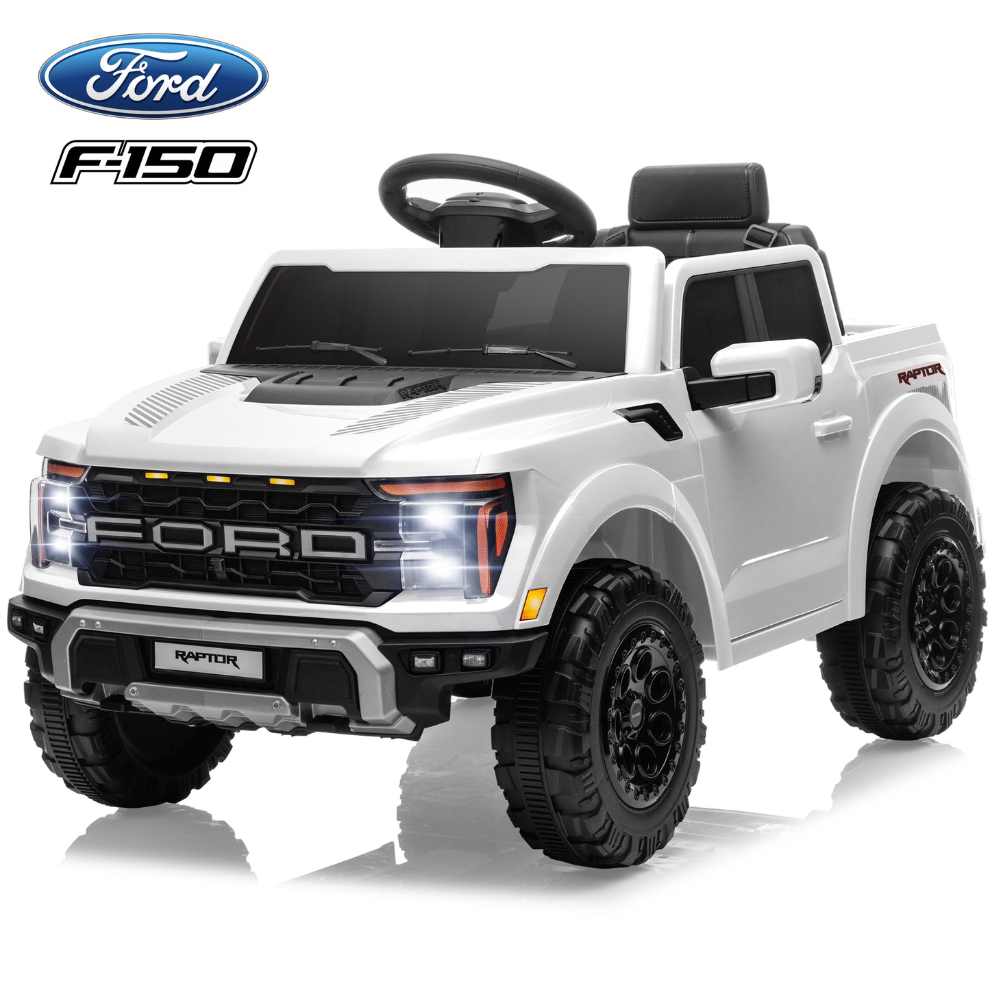 Licensed Ford Raptor F150 12V Kids Electric Car Ride On Toy, Battery Powered Ride on Truck with Remote Control, Lights, Music, 3 Speeds, 4 Wheel Suspension Ride on Car for 3-5 Year Boys Girls, Red