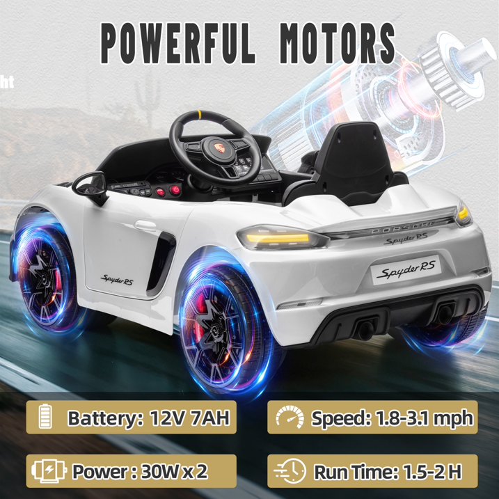 Porsche 718 Kids Ride On Toy, Electric Car for Toddlers with Remote Control, 4 Wheel Suspension, Bluetooth, Music, LED, Safety Belts, Kids Sports Ride on Car for Toddler 3-6 Yrs Boys Girls Gifts