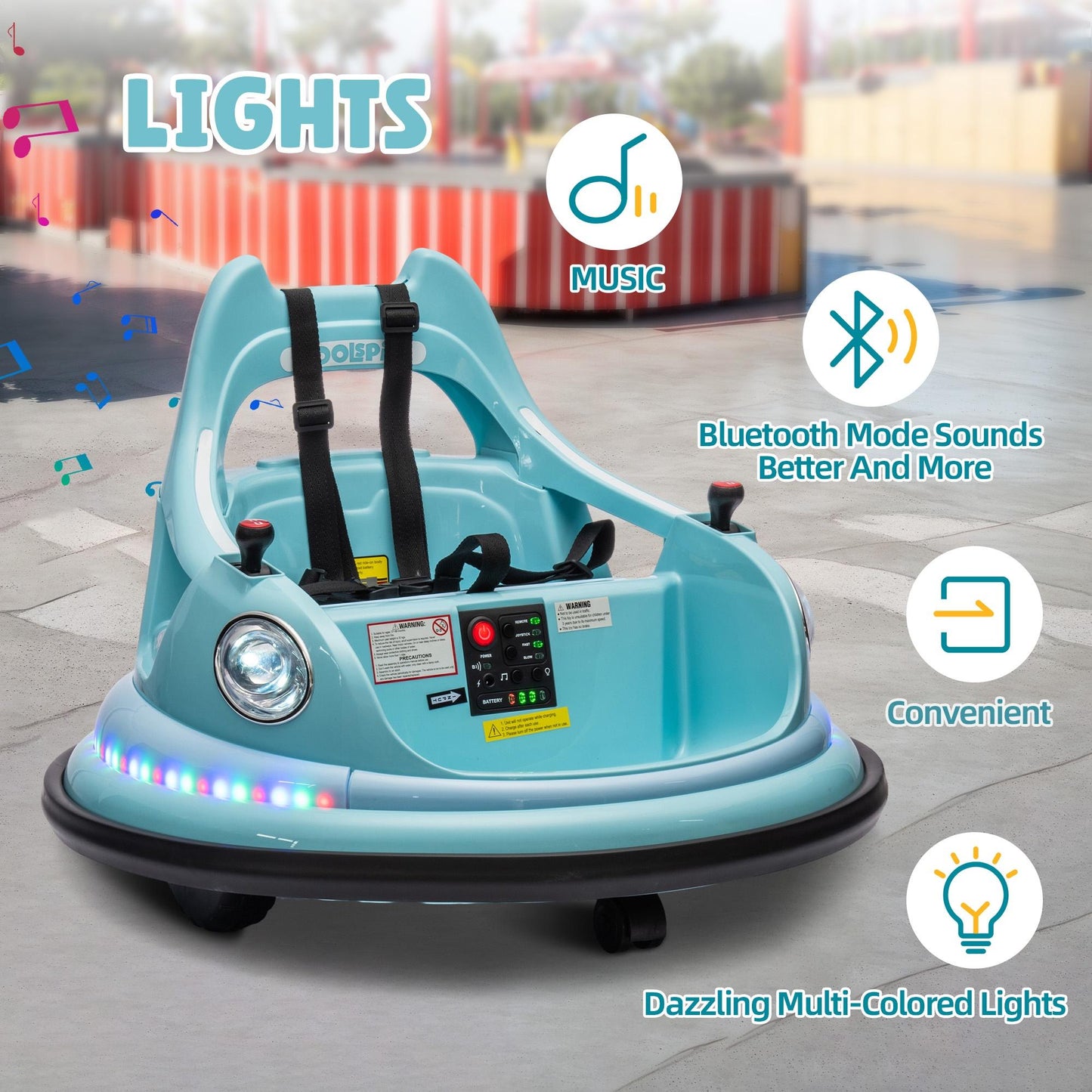 Kids Bumper car, 12V Electric Ride on Bumper Car with Remote Control, LED Lights, Safety Belt, Music and 360 Degree Spin, Battery Power Ride on Toys for Kids Toddler, ASTM Certified, Blue