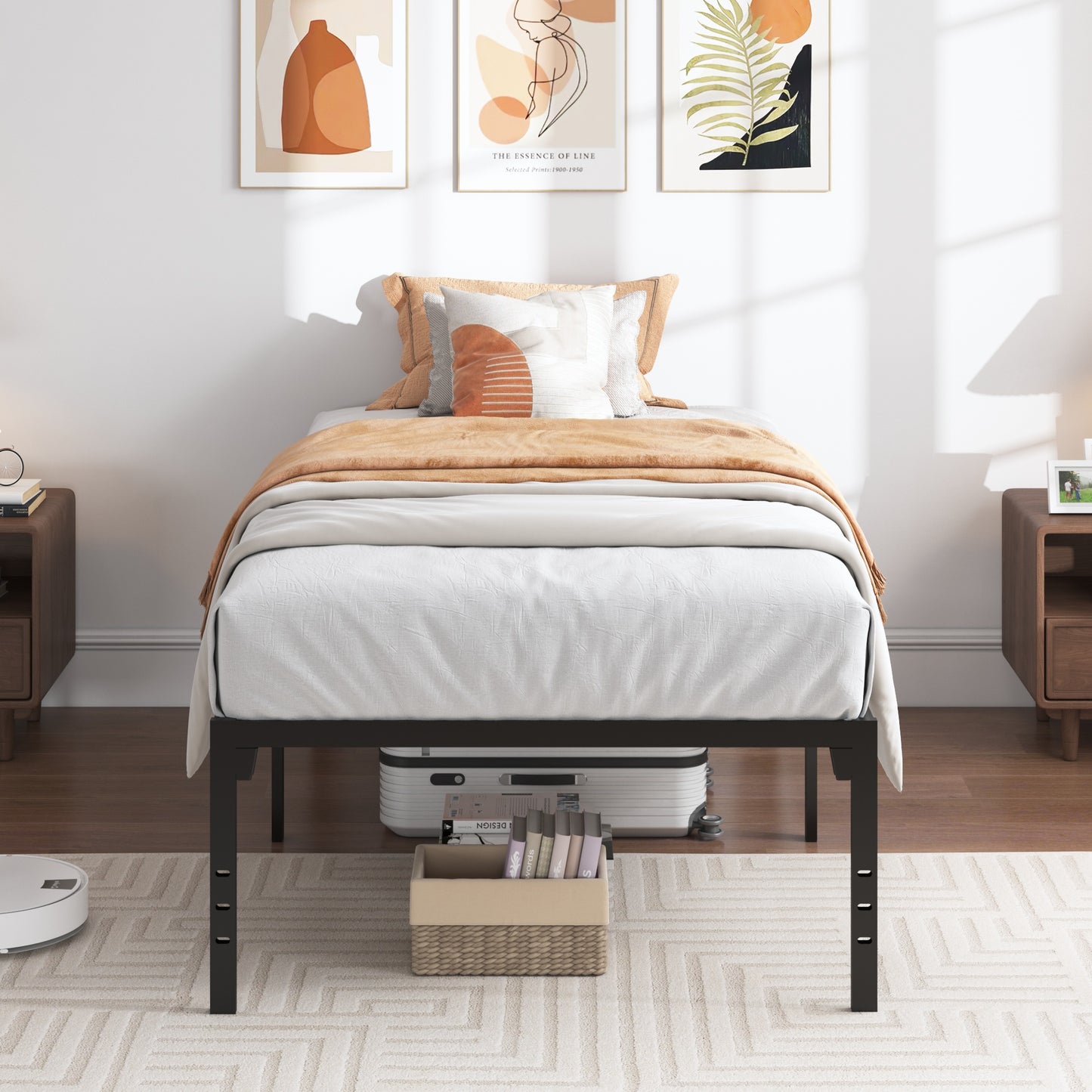 Twin Bed Frames No Box Spring Needed, 18in Tall Heavy Duty Twin Size Metal Platform Bed Frame with Large Under Bed Storage Space, Twin Size Bed Frame for Kids and Adults, Black