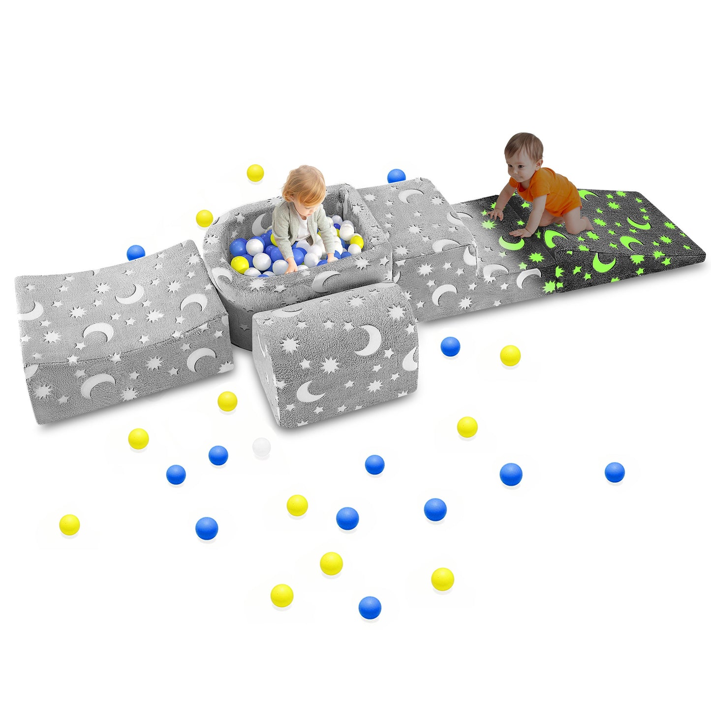 COCLUB Foam Ball Pit 47.2"X 13.8" Star Glow Kids Ball Pit Large Ball Pit Ideal Gift for Kids Indoor And Outdoor Game, Grey (No Balls)