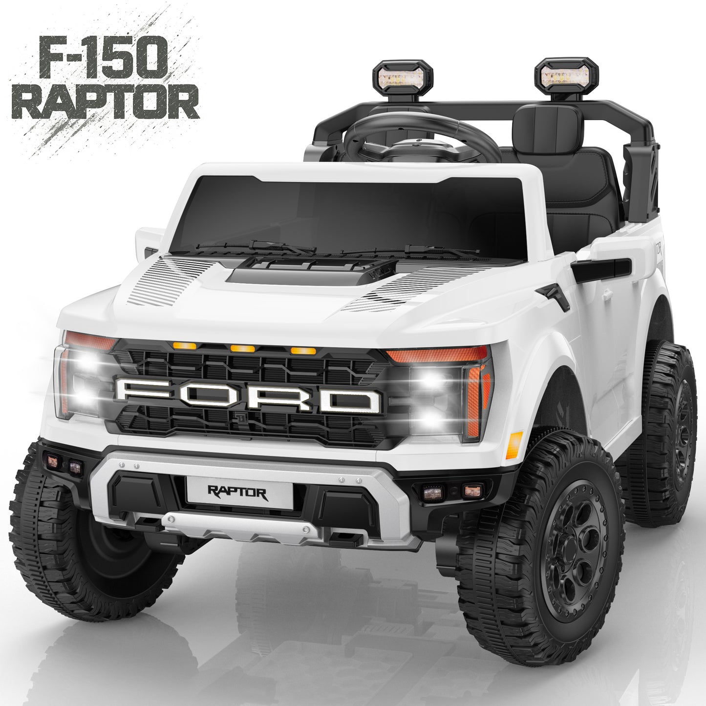Ford F150 Raptor 24V Powered Ride on Cars for Kids, Extra large Real 2 Seater Ride on Toys with Remote Control, Bluetooth, LED, Truck Storage, Electric Vehicles Ride on Truck for Boys Girls Gifts