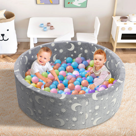COCLUB Foam Ball Pit 47.2"X 13.8" Star Glow Kids Ball Pit Large Ball Pit Ideal Gift for Kids Indoor And Outdoor Game, Grey (No Balls)