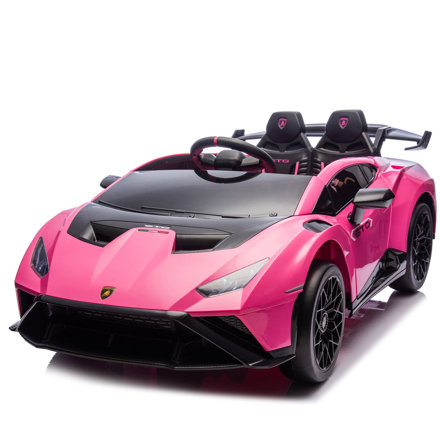 Lamborghini Huracan Sto 24V Kids Electric Car, Licensed Battery Powered Ride On for Age 3-8, Speeds 1.86-5.59 MPH, LED Lights, Dynamic Music, USB Port, Drift Feature, Blue