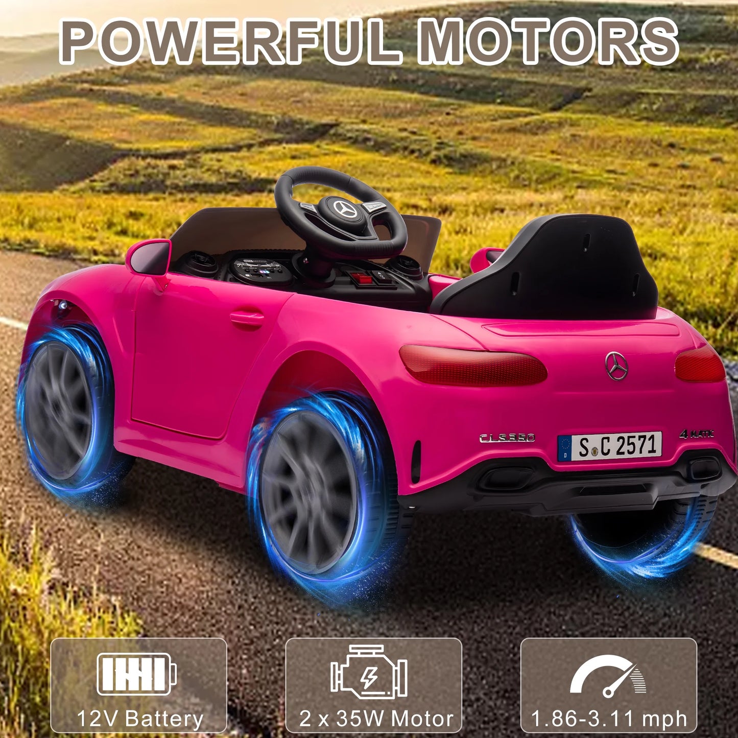 Kids Ride on Cars, 12V Powered Mercedes Benz Ride on Toys w/Remote Control, Music, Bluetooth, LED Light, USB, Power Display, Four Wheel Suspension Electric Car for Toddlers 2-4 Year Olds, Pink