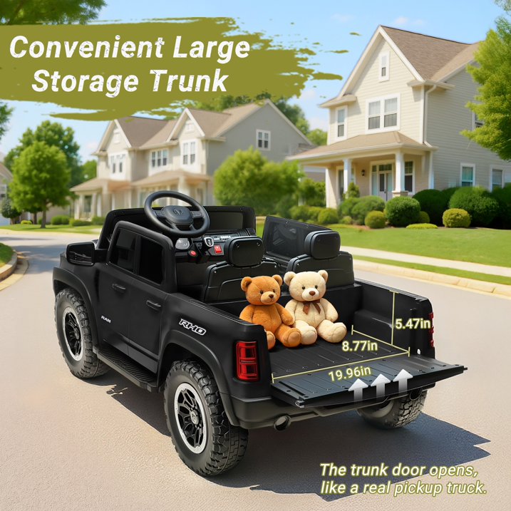 RAM 1500 24V Powered Ride on Cars for Kids, Extra large Real 2 Seat Ride on Toys with Remote Control, LED Light, MP3 Player, Electric Vehicles Ride on Truck for Boys Girls Gifts, Black