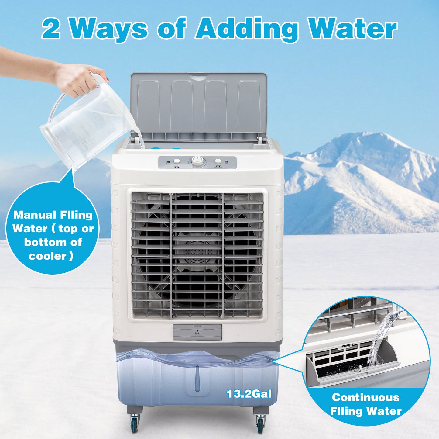 Evaporative Cooler, Legahome 3-IN-1 Portable Air Conditioner for Room, Swamp Cooler Fan Portable Air Conditioner with Remote Control, 3 Modes, 3 Speeds, 4 Ice Packs, 50L Water Tank