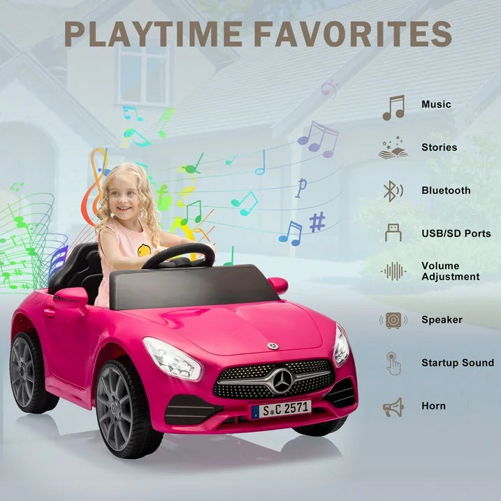 Kids Ride on Cars, 12V Powered Mercedes Benz Ride on Toys w/Remote Control, Music, Bluetooth, LED Light, USB, Power Display, Four Wheel Suspension Electric Car for Toddlers 2-4 Year Olds, Pink