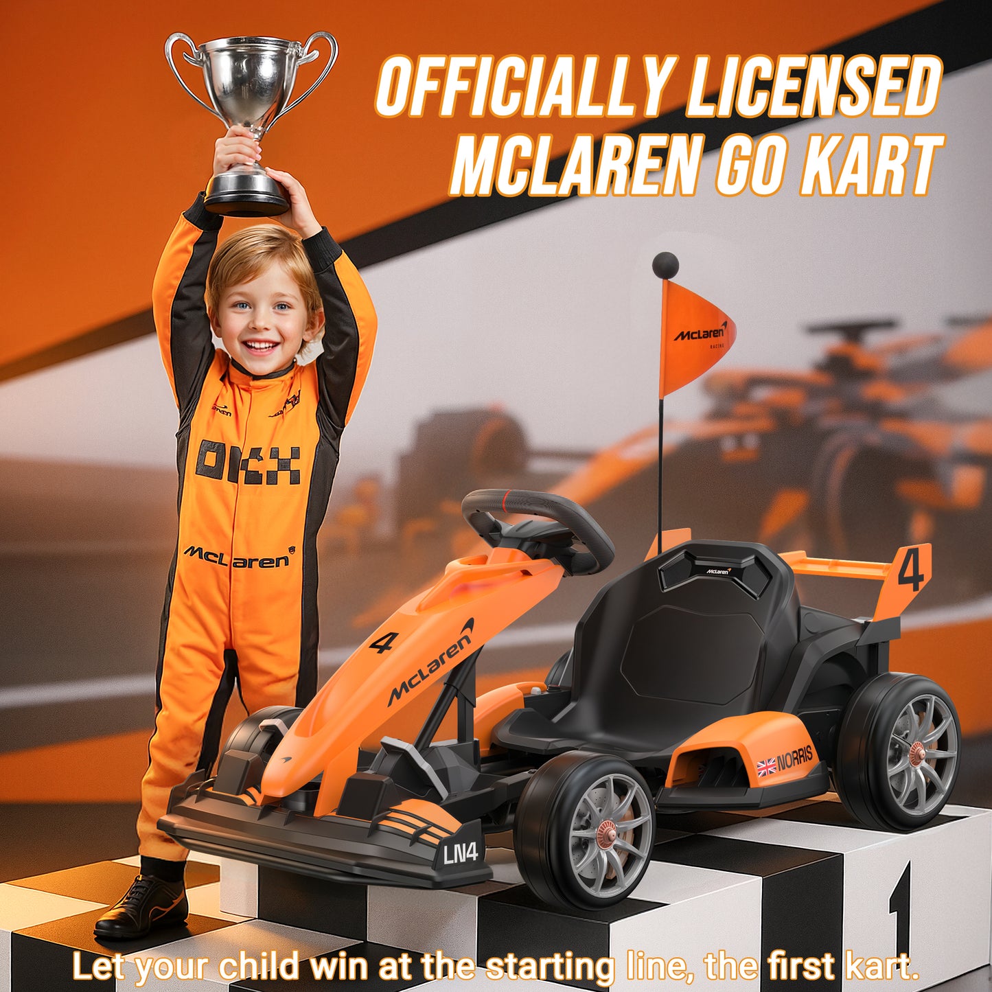 McLaren 24V Kids Electric Go Kart, 24V Powered Drift Racing Ride On Car Toy, 400W Dual Motor, 3-Level Adjustable Seat, Rear-Wheel Drive, 360° Spin Pedal Go Kart for Boys Girls Ages 6+