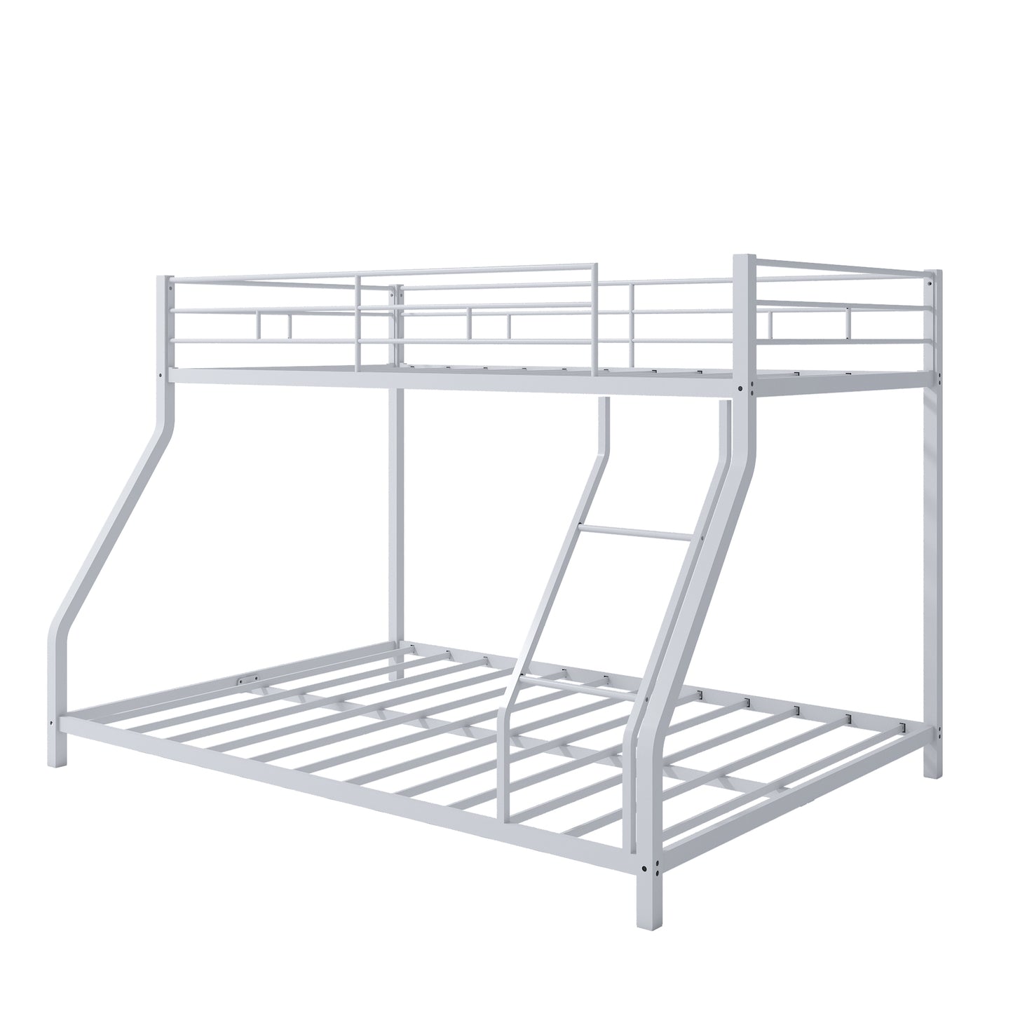 Metal Twin Over Full Bunk Bed, Heavy-duty Metal Bunk Beds For Kids Twin Over Full Size, Low Profile Metal Bunk Bed with Ladder and Full-Length Guardrail, Modern Kids Room Furniture, Black