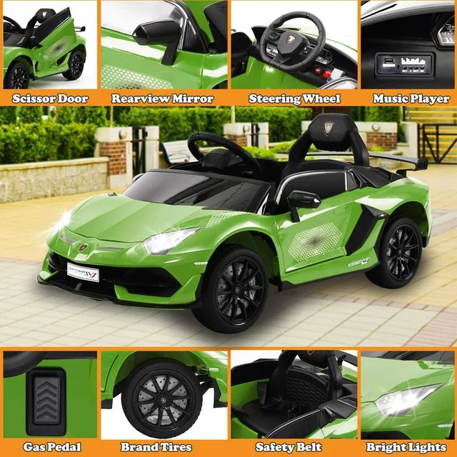 Lamborghini 24V Kids Ride on Cars, Powered Electric Cars for Kids 3-5 Boy Girl Gift, Lamborghini Xago 4 Wheels Battery Ride on Toy Cars With Remote Control, Bluetooth, LED Lights, Green