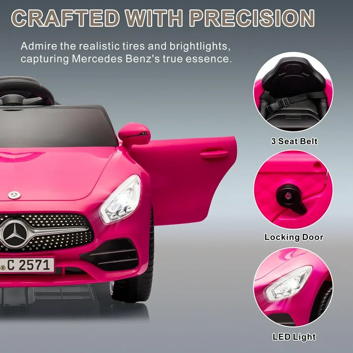 Kids Ride on Cars, 12V Powered Mercedes Benz Ride on Toys w/Remote Control, Music, Bluetooth, LED Light, USB, Power Display, Four Wheel Suspension Electric Car for Toddlers 2-4 Year Olds, Pink