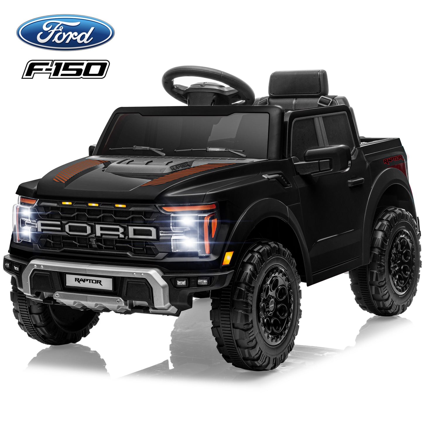 Licensed Ford Raptor F150 12V Kids Electric Car Ride On Toy, Battery Powered Ride on Truck with Remote Control, Lights, Music, 3 Speeds, 4 Wheel Suspension Ride on Car for 3-5 Year Boys Girls, Red