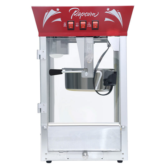 Movie Theater Popcorn Machine 12oz, 850W Stainless Steel Popper with Warming Deck & Metal Popcorn Scooper, Safety Glass | ¡Máquina de Palomitas Profesional (Red)