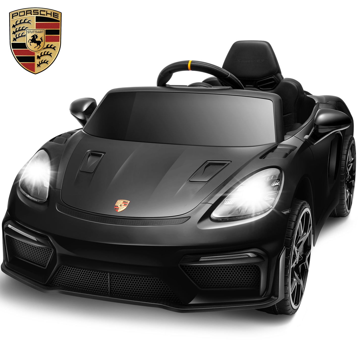COCLUB Kids Cars to Drive 12V Licensed Porsche 718 Electric Car for Kids with LED Headlights & Tail Light, Remote Control, Music, 4 Wheel Suspension, 3 Speed Ride on Car