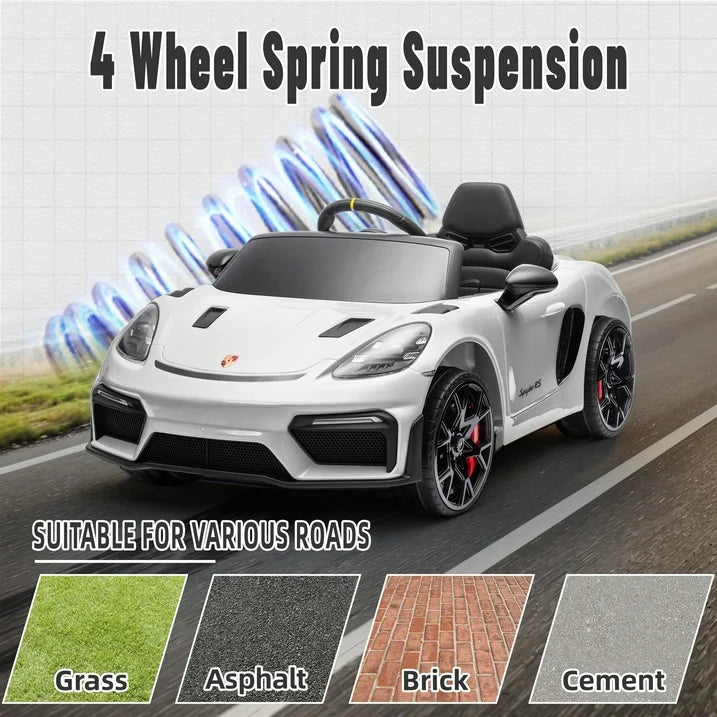 Porsche 718 Kids Ride On Toy, Electric Car for Toddlers with Remote Control, 4 Wheel Suspension, Bluetooth, Music, LED, Safety Belts, Kids Sports Ride on Car for Toddler 3-6 Yrs Boys Girls Gifts