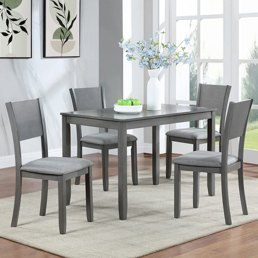UHOMEPRO Solid Wood Dining Table Set for 4, 5 Pieces Dining Room Set with Wooden Tabletop and Soft Upholstered Chairs, Rectangle Kitchen Table and Chairs for Dining Room