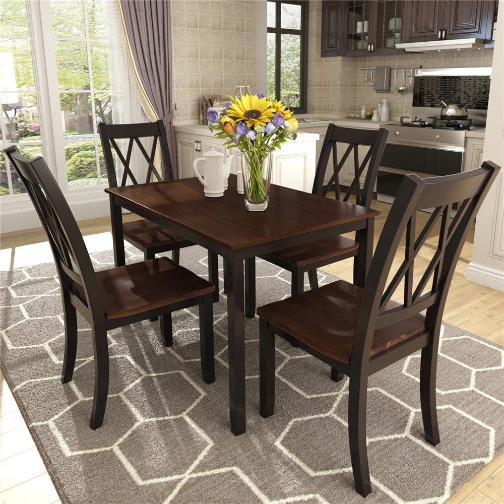 5 Piece Dining Table Set, Modern Kitchen Table Sets with Dining Chairs for 4, Heavy Duty Wooden Rectangular Dining Room Table Set with Black Finish for Home, Kitchen, Living Room, Restaurant, L849