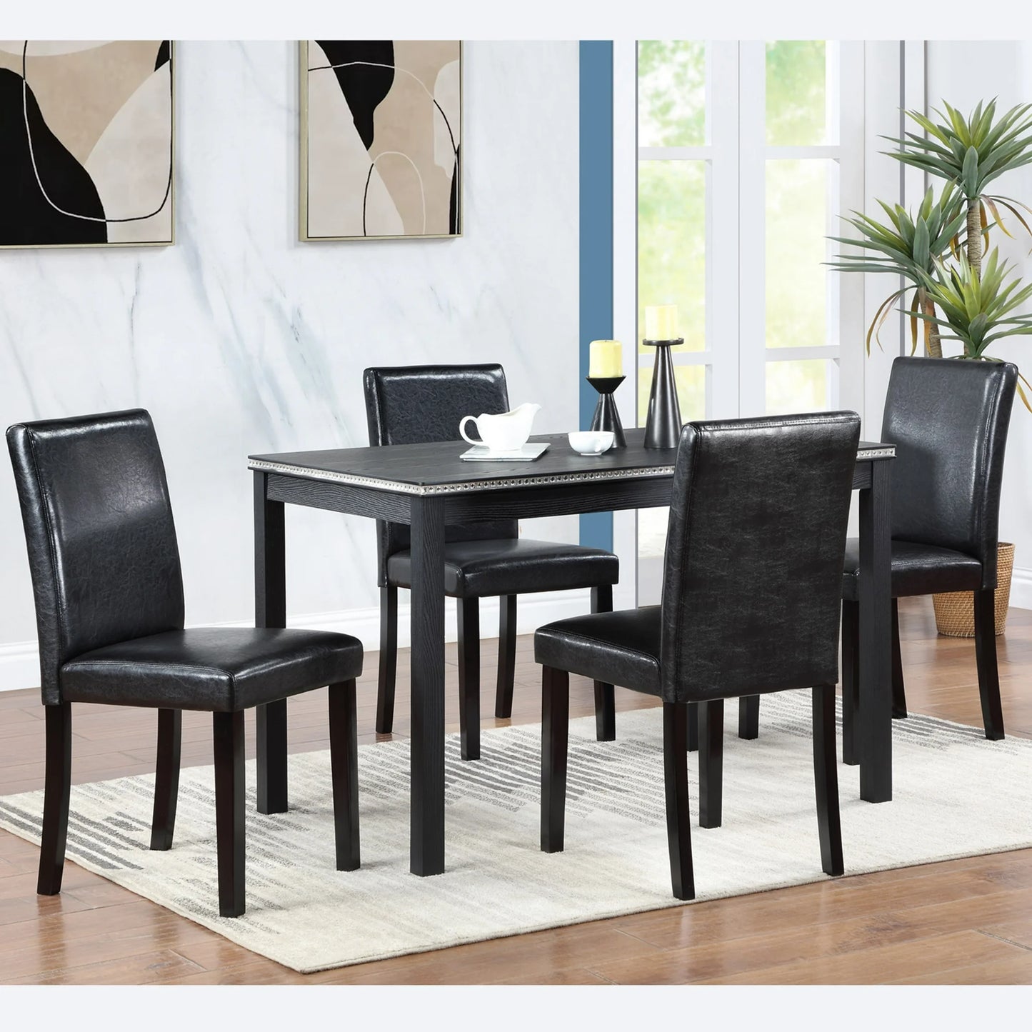 UHOMEPRO 5 Piece Dining Table Set, Modern Dining Table Sets with Rectangular Table and 4 Fabric Upholstered Chairs, Dining Set for Kitchen and Dining Room, Gray