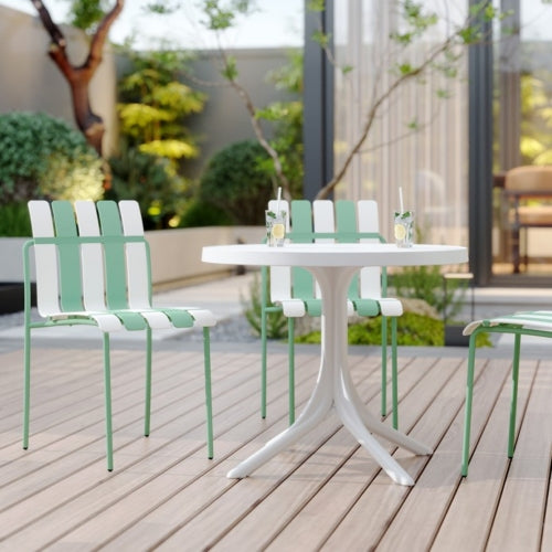 Modern Striped Color Block Chairs - Waterproof PP Seat & Sturdy Metal Legs(White & Yellow)with Modern folding indoor/outdoor square table- PP tabletop with metal legs(White, khaki)