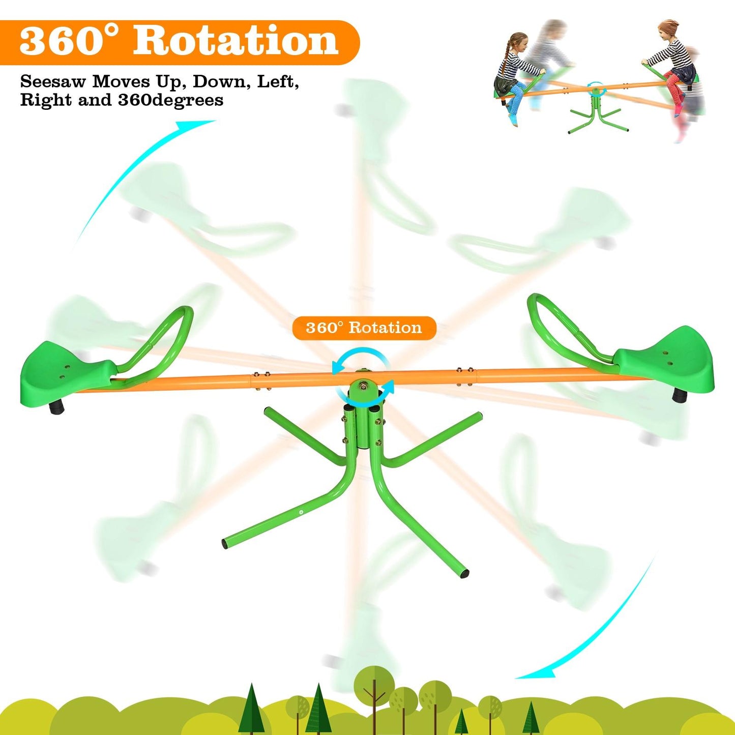 COCLUB Kids Seesaw Swivel Teeter Totter, Outdoor Playground Equipment 360 Degrees Rotating Safe, Fun Kids Toy for Ages 3-8, Green