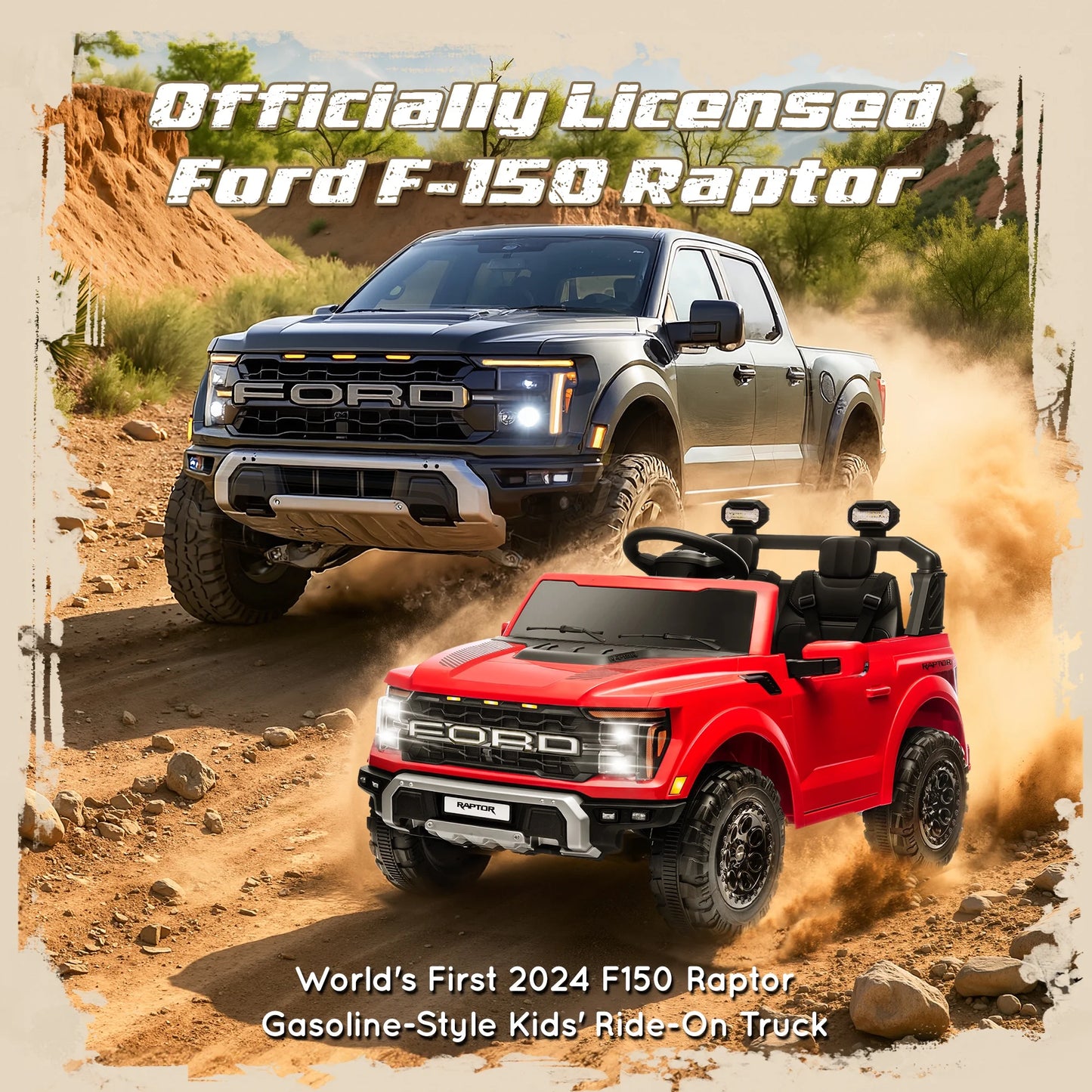 Ford F150 Raptor 24V Powered Ride on Cars for Kids, 2 Seater Extra large Real Ride on Truck Toys with Remote Control, Bluetooth, LED, Truck Storage, Electric Vehicles Ride on Truck for Boys, Girls