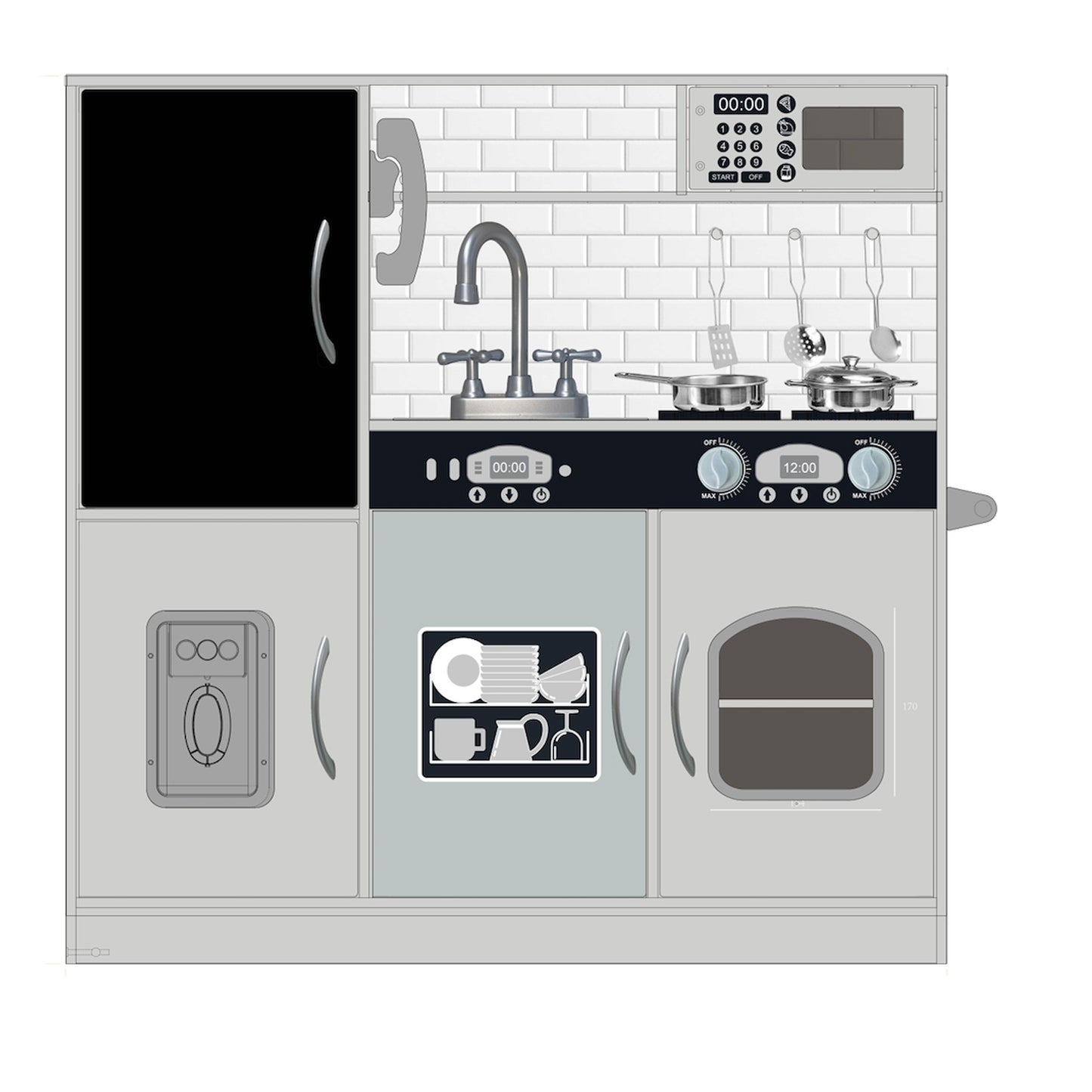 COCLUB Play Kitchen, Wooden Kids Kitchen Playset with Chalkboard, Ice Maker, Play Phone, Cookware Accessories, Microwave Toy Kitchen Gift for Boys Girls Age 3-8 White