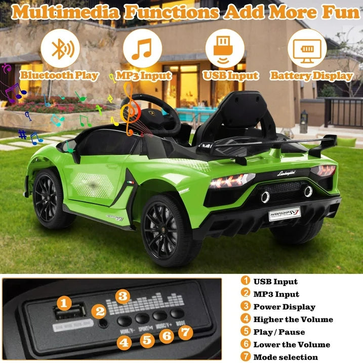 Lamborghini 24V Kids Ride on Cars, Powered Electric Cars for Kids 3-5 Boy Girl Gift, Lamborghini Xago 4 Wheels Battery Ride on Toy Cars With Remote Control, Bluetooth, LED Lights, Green