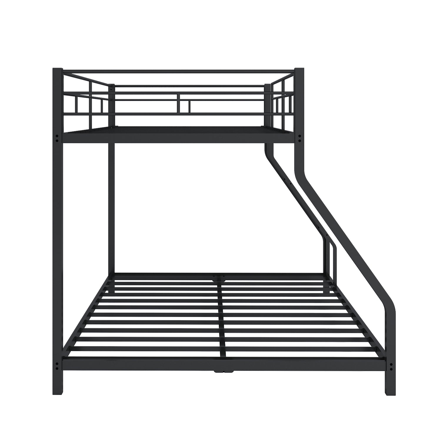 Metal Twin Over Full Bunk Bed, Heavy-duty Metal Bunk Beds For Kids Twin Over Full Size, Low Profile Metal Bunk Bed with Ladder and Full-Length Guardrail, Modern Kids Room Furniture, Black