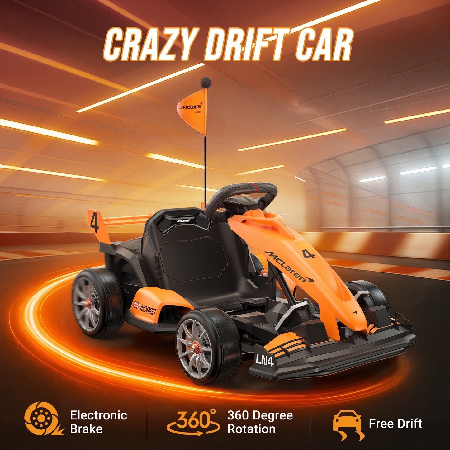 McLaren 24V Kids Electric Go Kart, 24V Powered Drift Racing Ride On Car Toy, 400W Dual Motor, 3-Level Adjustable Seat, Rear-Wheel Drive, 360° Spin Pedal Go Kart for Boys Girls Ages 6+