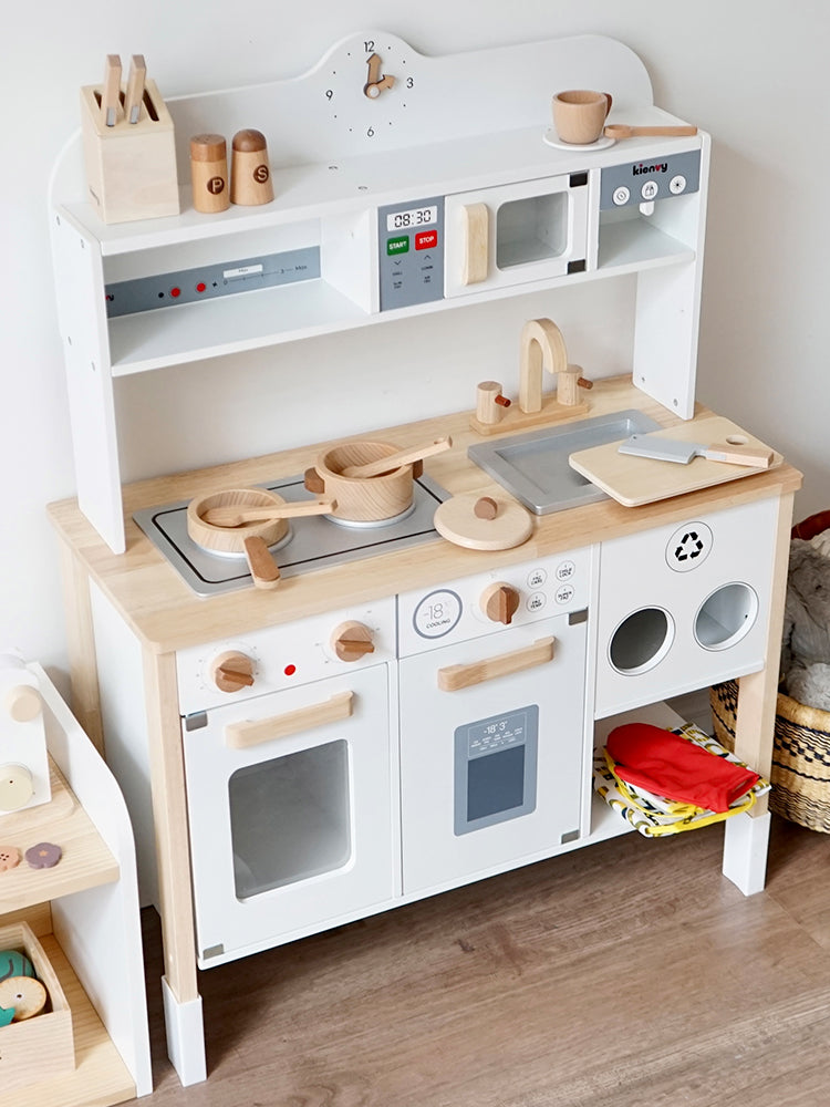 COCLUB Kitchen Set, Play Kitchen Toys for Toddlers 1-3, Wooden Baby Pretend Play Gift for Boys and Girls, White