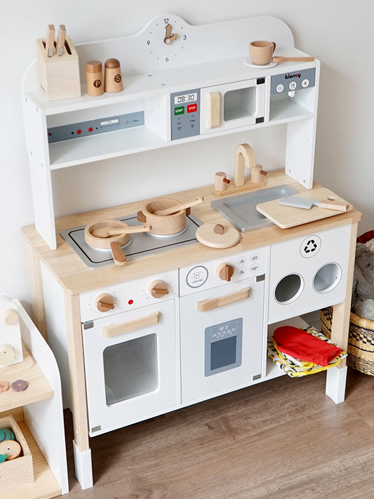 COCLUB Kitchen Set, Play Kitchen Toys for Toddlers 1-3, Wooden Baby Pretend Play Gift for Boys and Girls, White