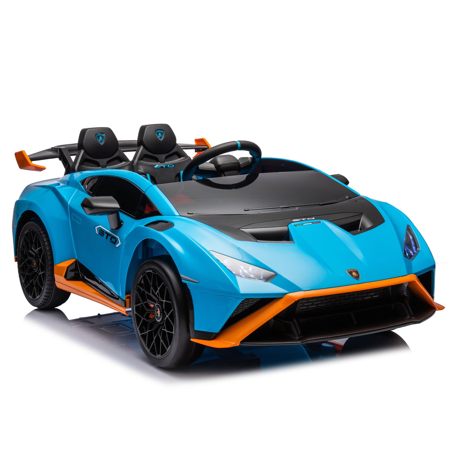 Lamborghini Huracan Sto 24V Kids Electric Car, Licensed Battery Powered Ride On for Age 3-8, Speeds 1.86-5.59 MPH, LED Lights, Dynamic Music, USB Port, Drift Feature, Blue